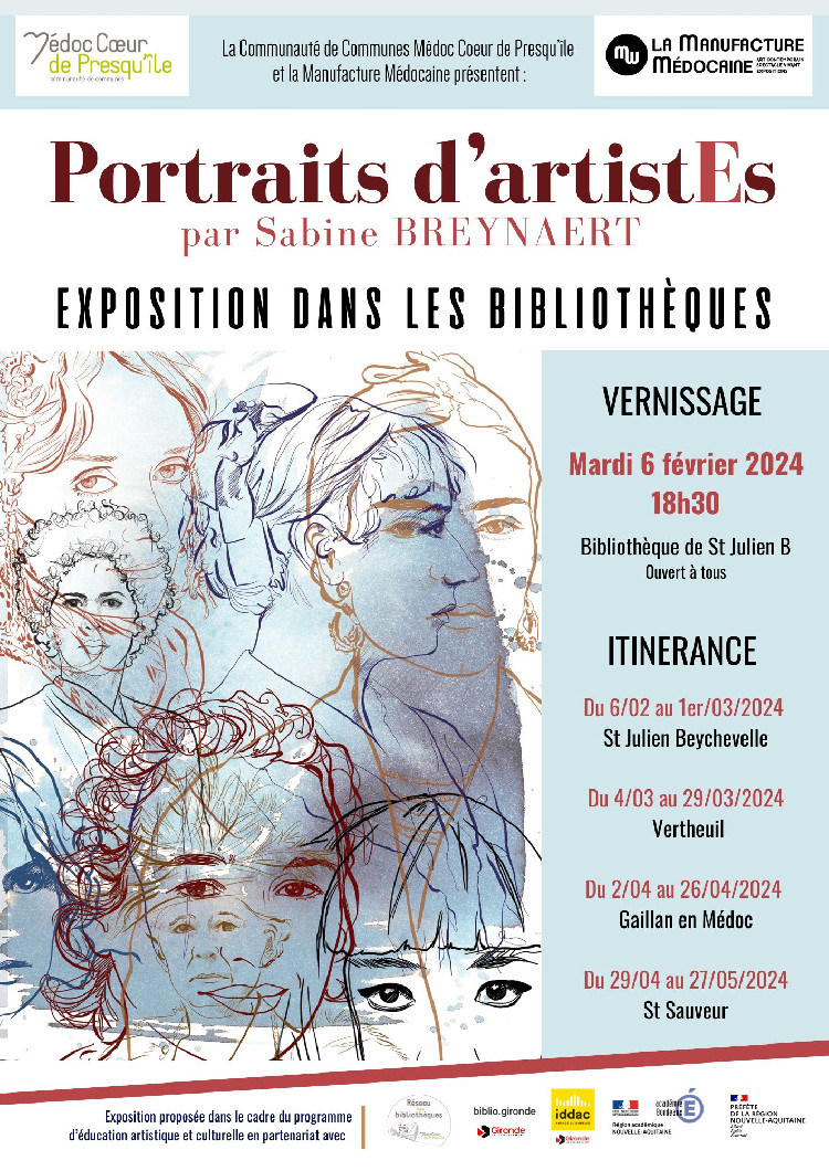 Exposition itinérante Portraits d'artistEs par Sabine Breynaert