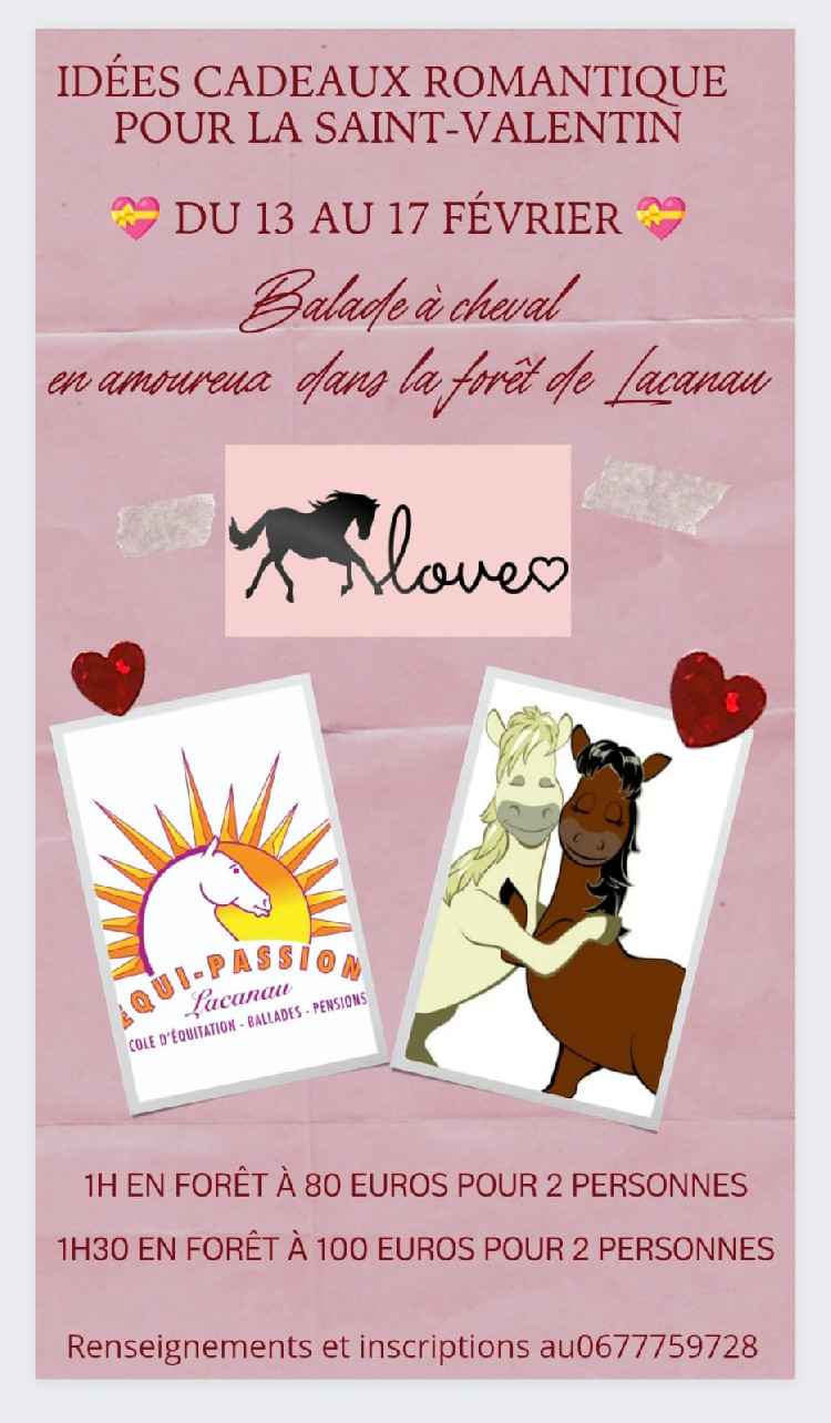 Balade à cheval en amoureux dans la forêt de Lacanau (sur inscription, pour 2 personnes : 80€ pour 1h et 100€ pour 1h30)